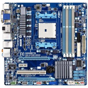 مادربرد گیگابایت A75M-UD2H DDR3 استوک ATX سوکت AMD به همراه پردازنده A6 3600 استوک