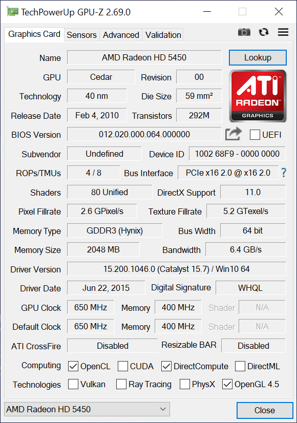 کارت گرافیک AMD AFOX HD 5450 ظرفیت 2GB استوک DDR3 - Image 2