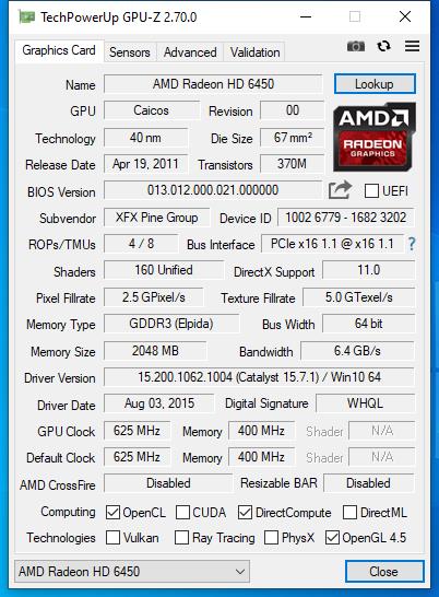 کارت گرافیک ای ام دی ایکس اف ایکس مدل Radeon HD 6450 ظرفیت 2 گیگابایت DDR3 استوک - Image 3