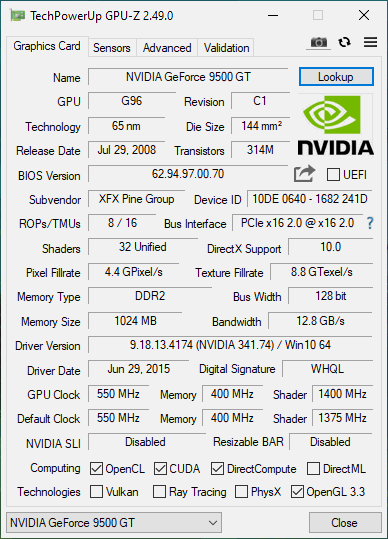 کارت گرافیک انویدیا ایکس اف ایکس GeForce 9500 GT ظرفیت 1 گیگابایت DDR2 استوک 128 بیت - Image 2