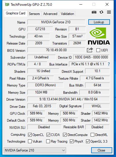 کارت گرافیک انویدیا آکسل GeForce 210 ظرفیت 1 گیگابایت DDR3 استوک - Image 2