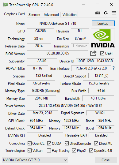 کارت گرافیک ایسوس GT 710 ظرفیت ۲ گیگابایت DDR5 استوک - Image 2
