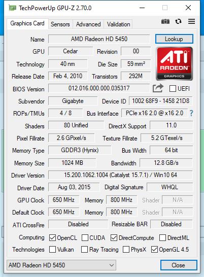 کارت گرافیک ای ام دی گیگابایت مدل Radeon HD 5450 ظرفیت 1 گیگابایت DDR3 استوک - Image 3