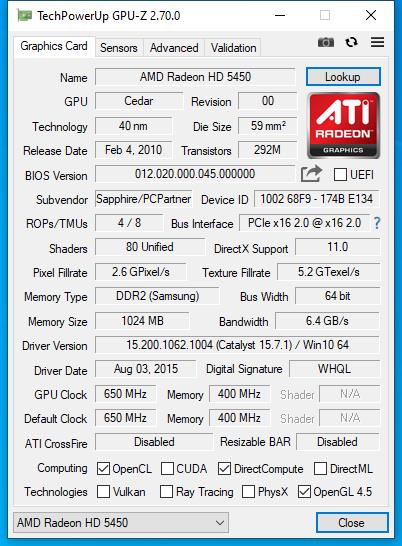 کارت گرافیک ای ام دی سافایر مدل Radeon HD 5450 ظرفیت 1 گیگابایت DDR2 استوک - Image 3