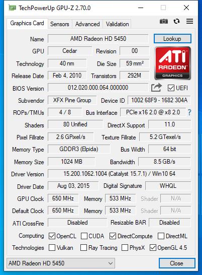 کارت گرافیک ای ام دی ایکس اف ایکس مدل Radeon HD 5450 ظرفیت 1 گیگابایت DDR3 استوک - Image 3