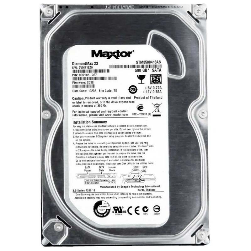 هارد دیسک اینترنال مکستور مدل STM3500418AS ظرفیت ۵۰۰ گیگابایت استوک