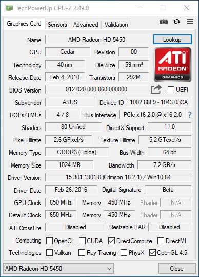 کارت گرافیک ای ام دی ایسوس مدل Radeon HD 5450 ظرفیت 1 گیگابایت DDR3 استوک - Image 2