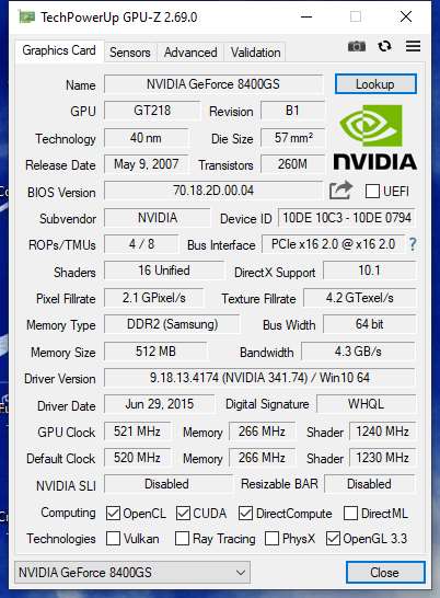 کارت گرافیک انویدیا اینوتریدی GeForce 8400GS ظرفیت 512 مگابایت DDR2 استوک 64 بیت - Image 2