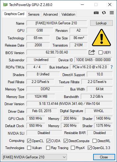 کارت گرافیک انویدیا بایوستار GeForce 210 ظرفیت 1 گیگابایت DDR2 استوک - Image 2